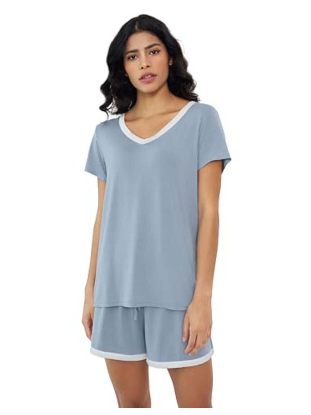 Bamboo Viscose Pajama Set Short Sleeve V-Neck Sleepwear